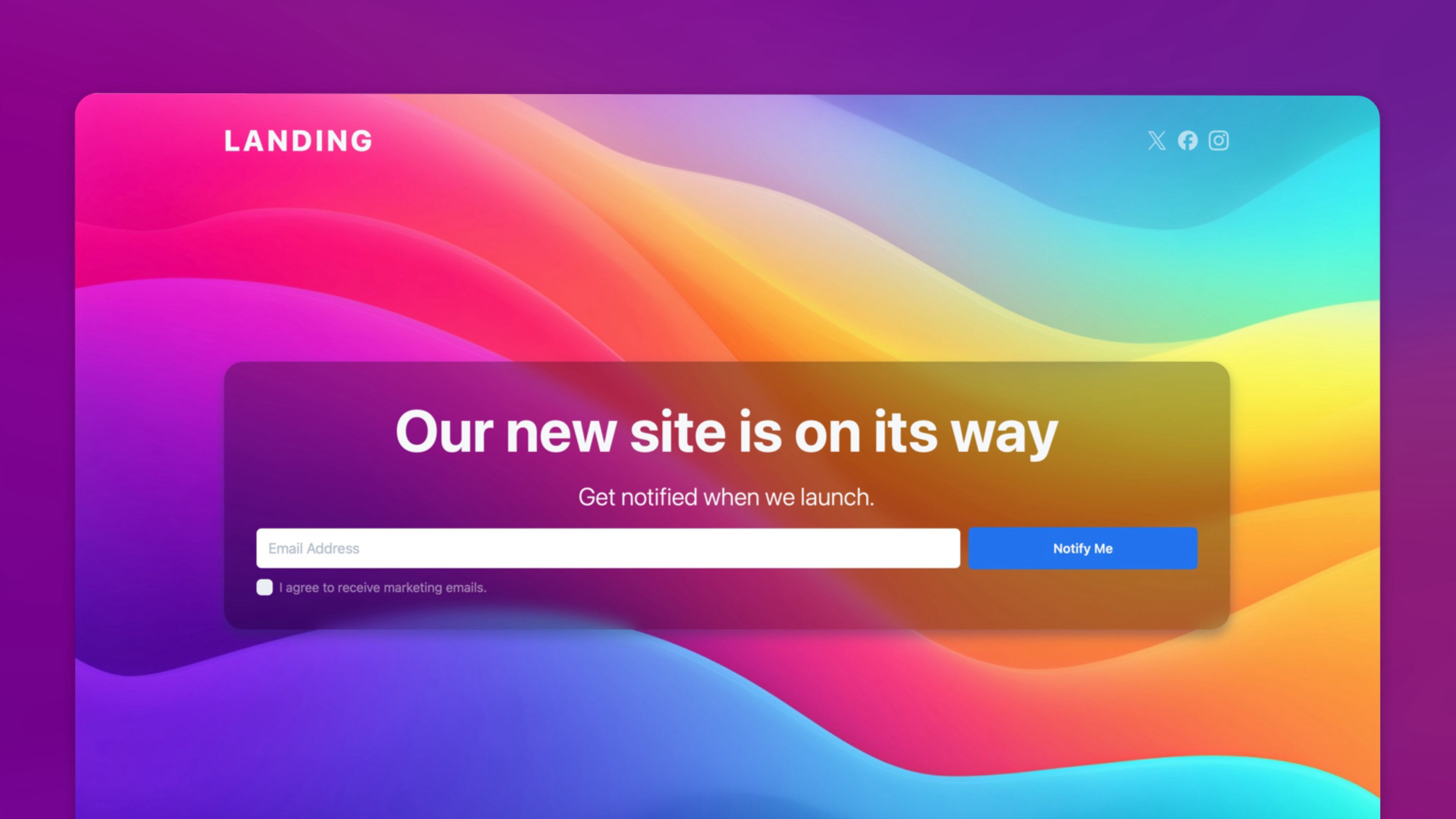 A screenshot of Landing. A project for RapidWeaver Elements