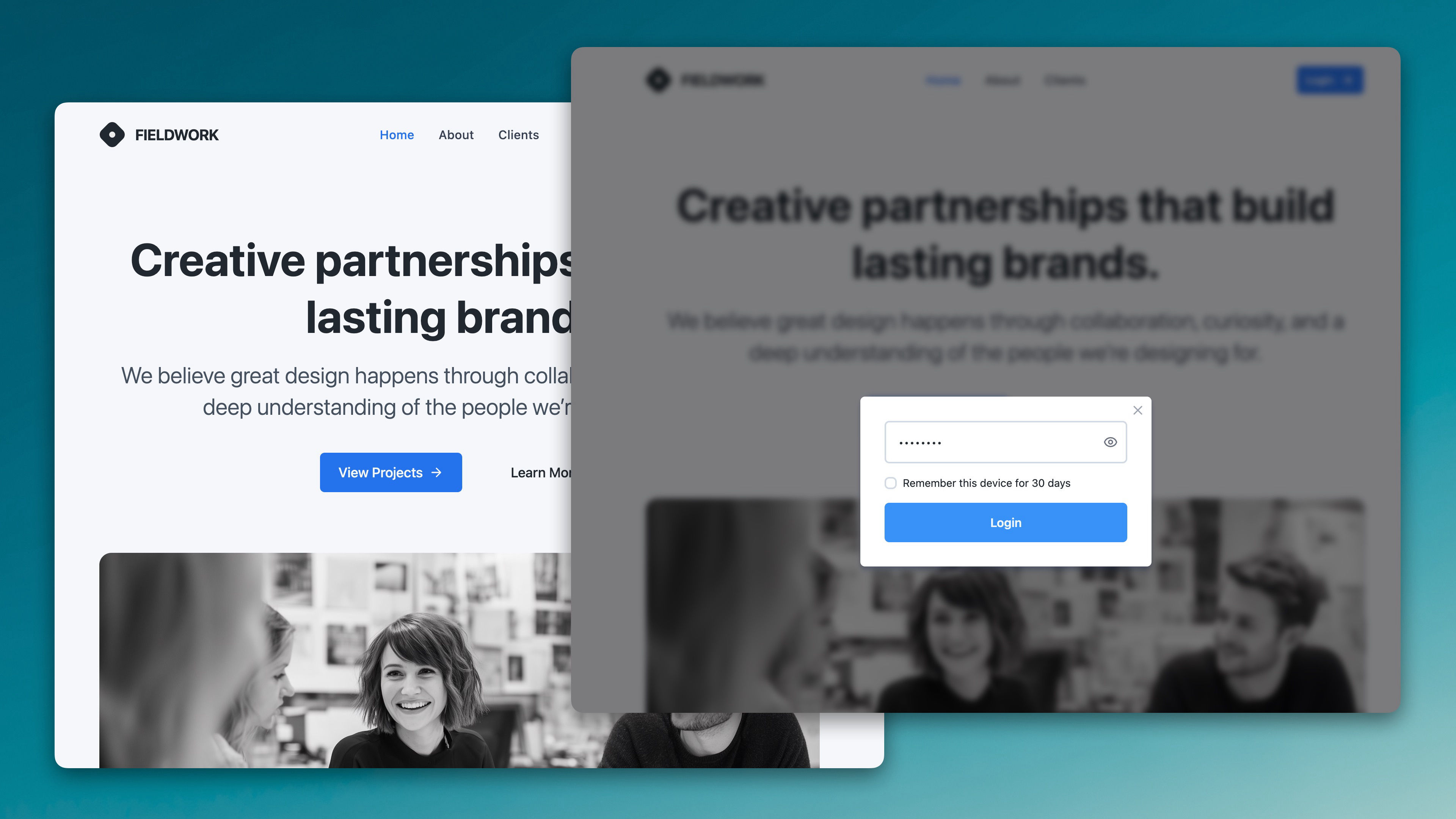 A screenshot of Password Protect. A component for RapidWeaver Elements