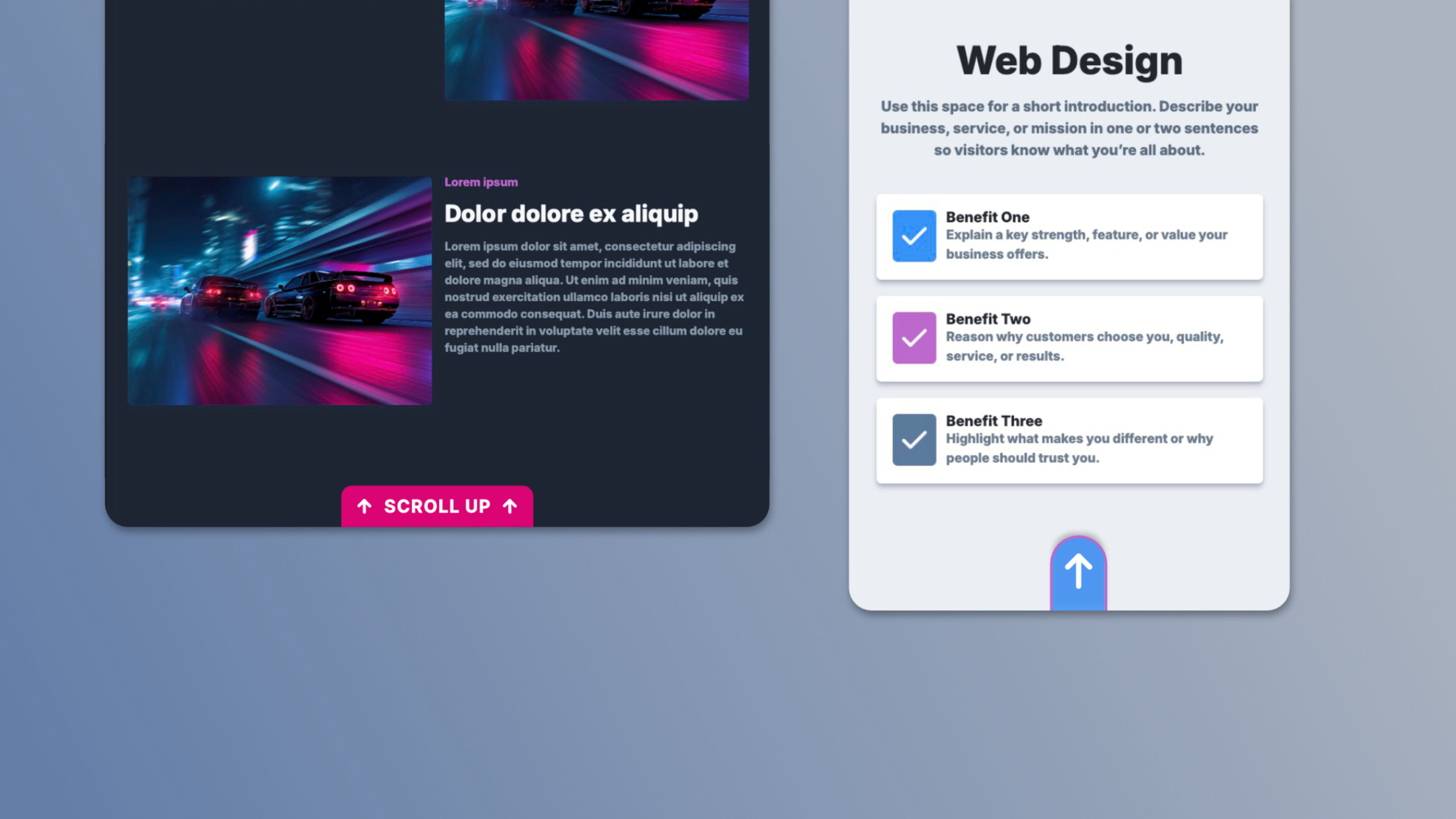 A screenshot of Back To Top Pro. A component for RapidWeaver Elements