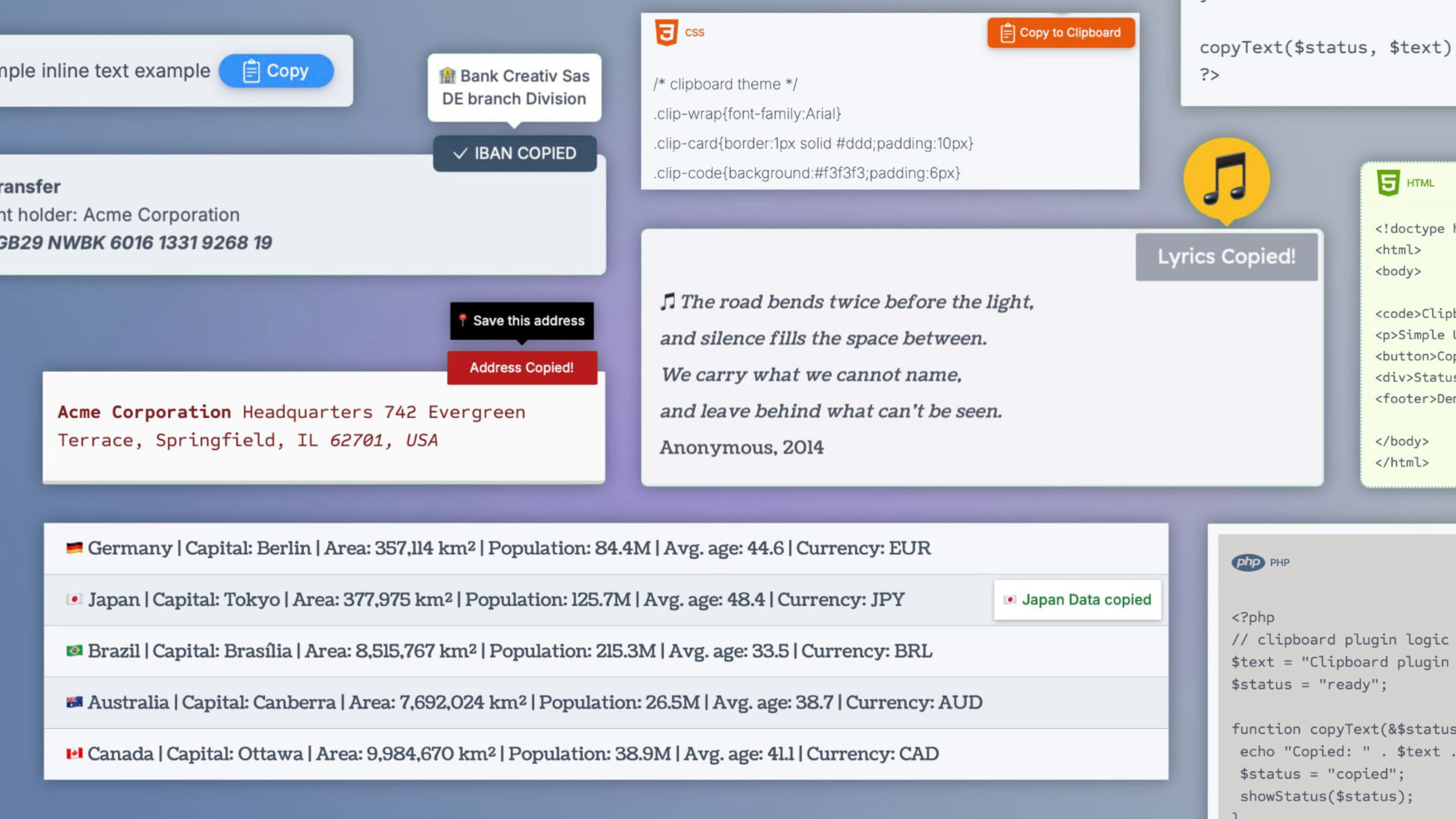 A screenshot of Clipboard. A component for RapidWeaver Elements