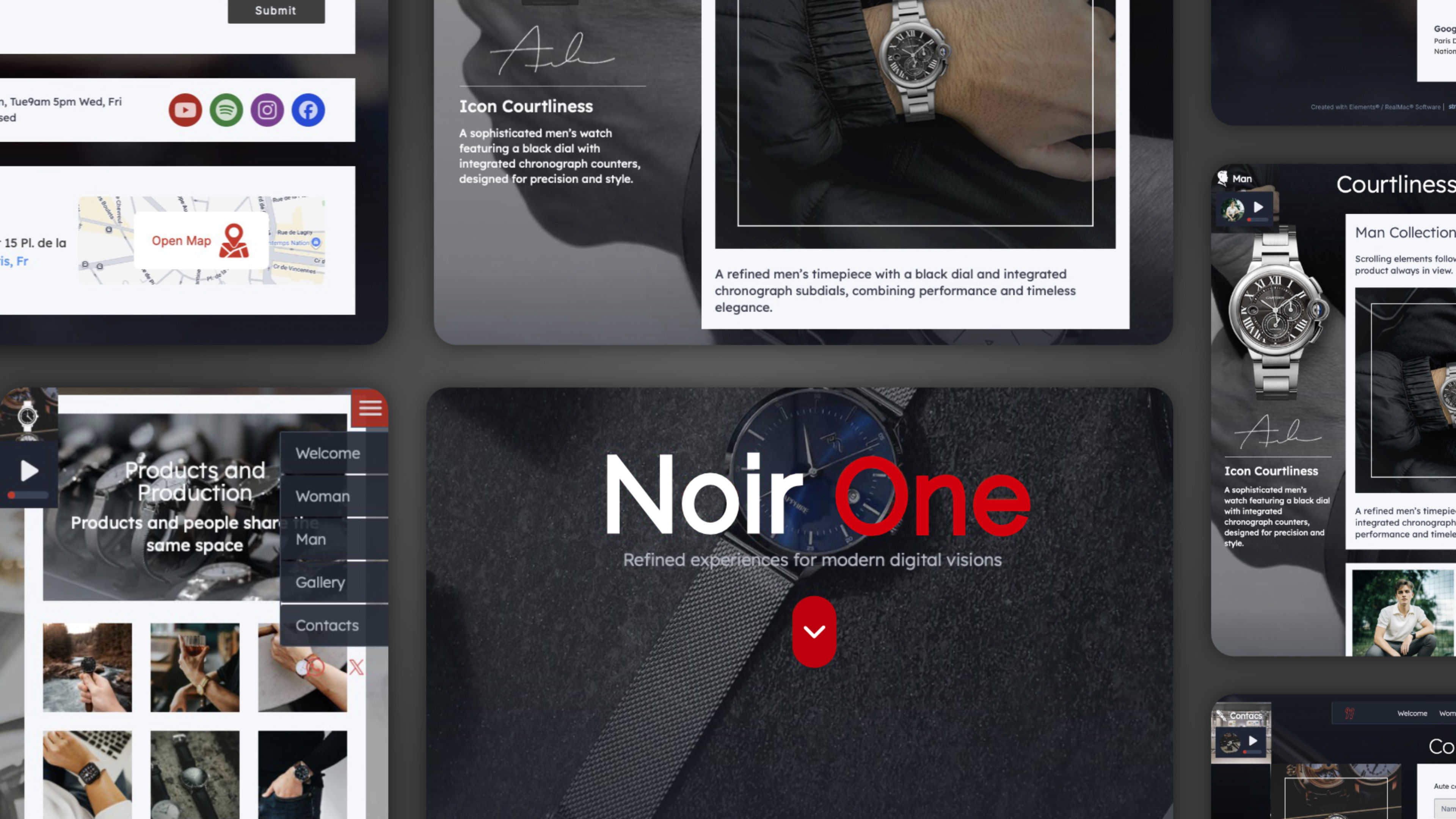 A screenshot of Noir One. A project for RapidWeaver Elements