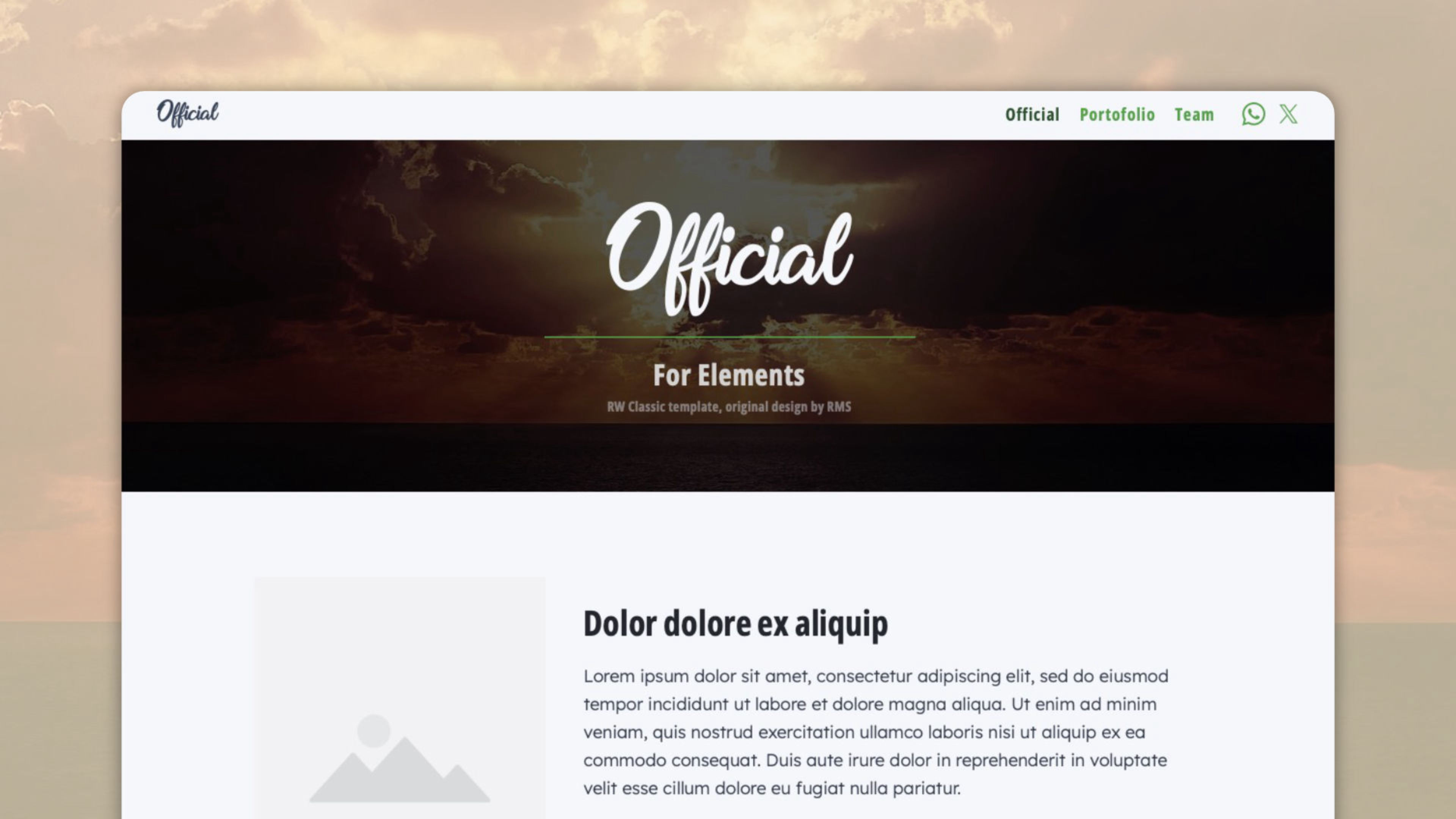 A screenshot of Official. A project for RapidWeaver Elements