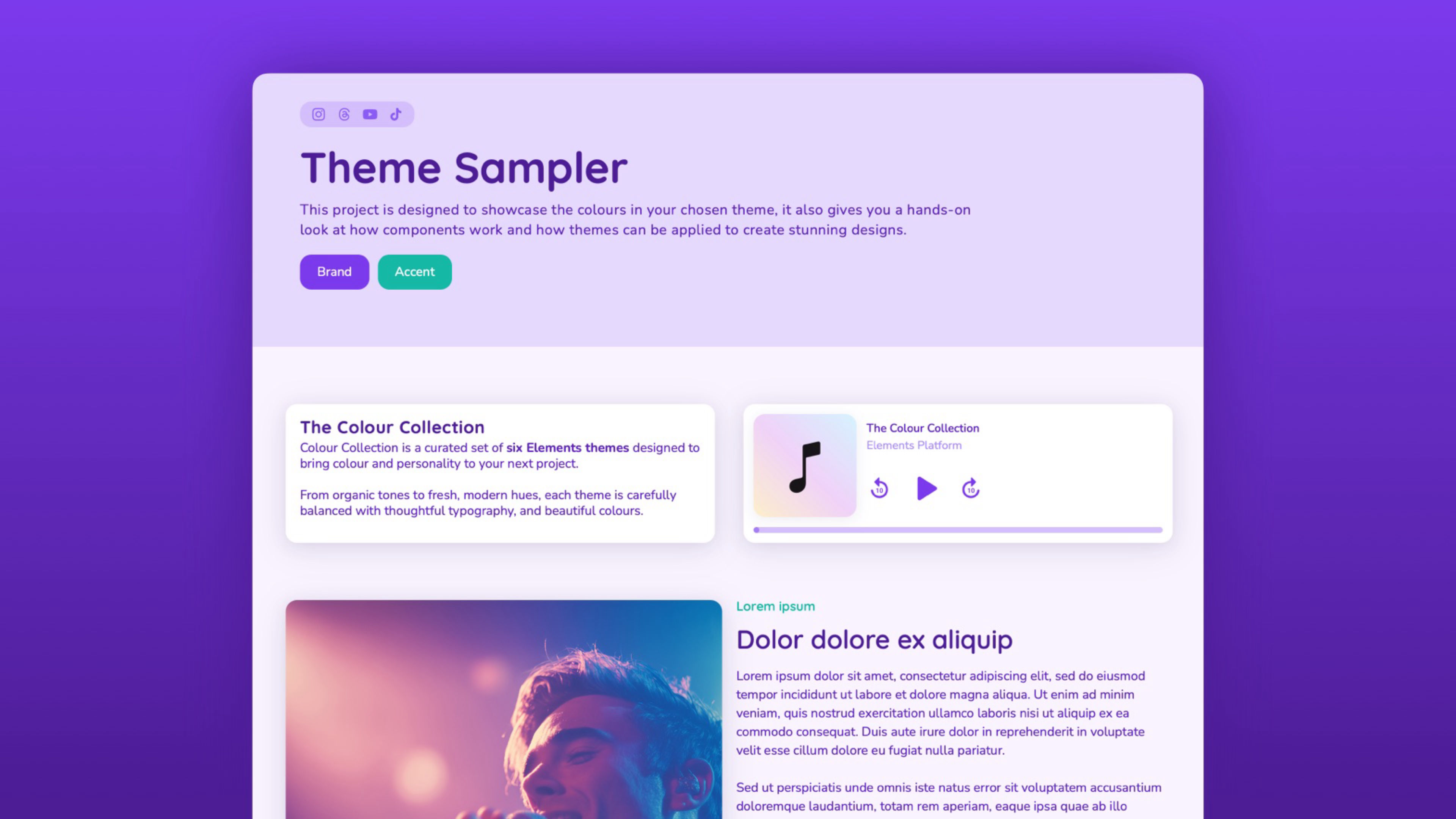 A screenshot of Colour Collection. A theme for RapidWeaver Elements