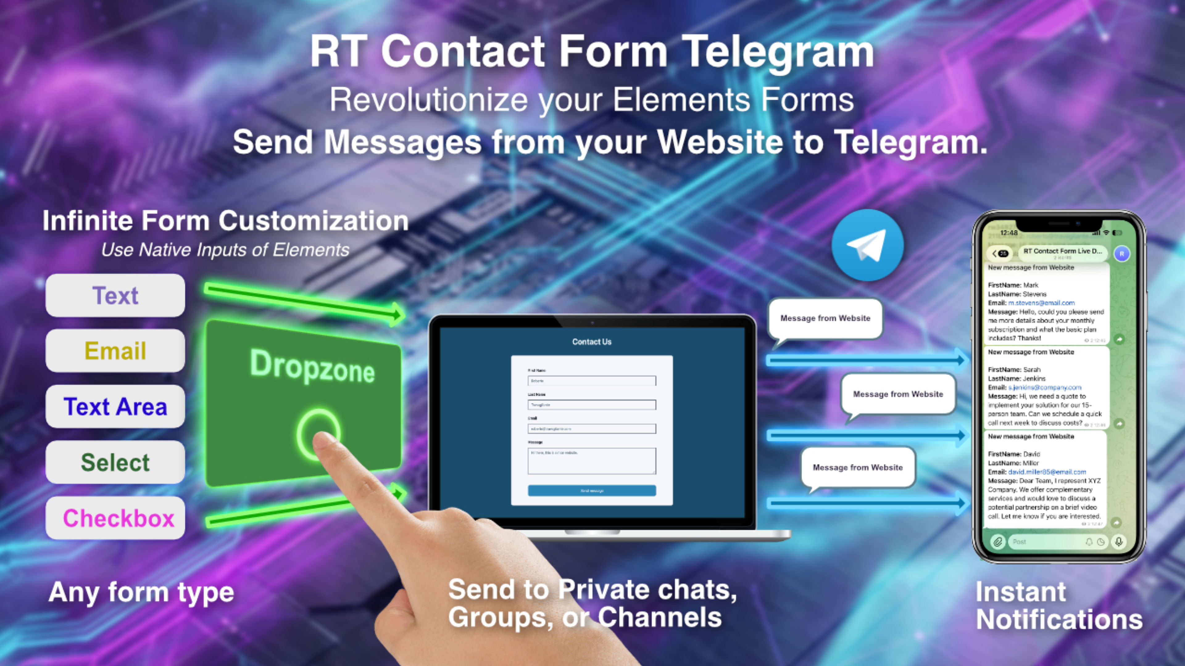 A screenshot of RTContactFormTelegram. A component for RapidWeaver Elements