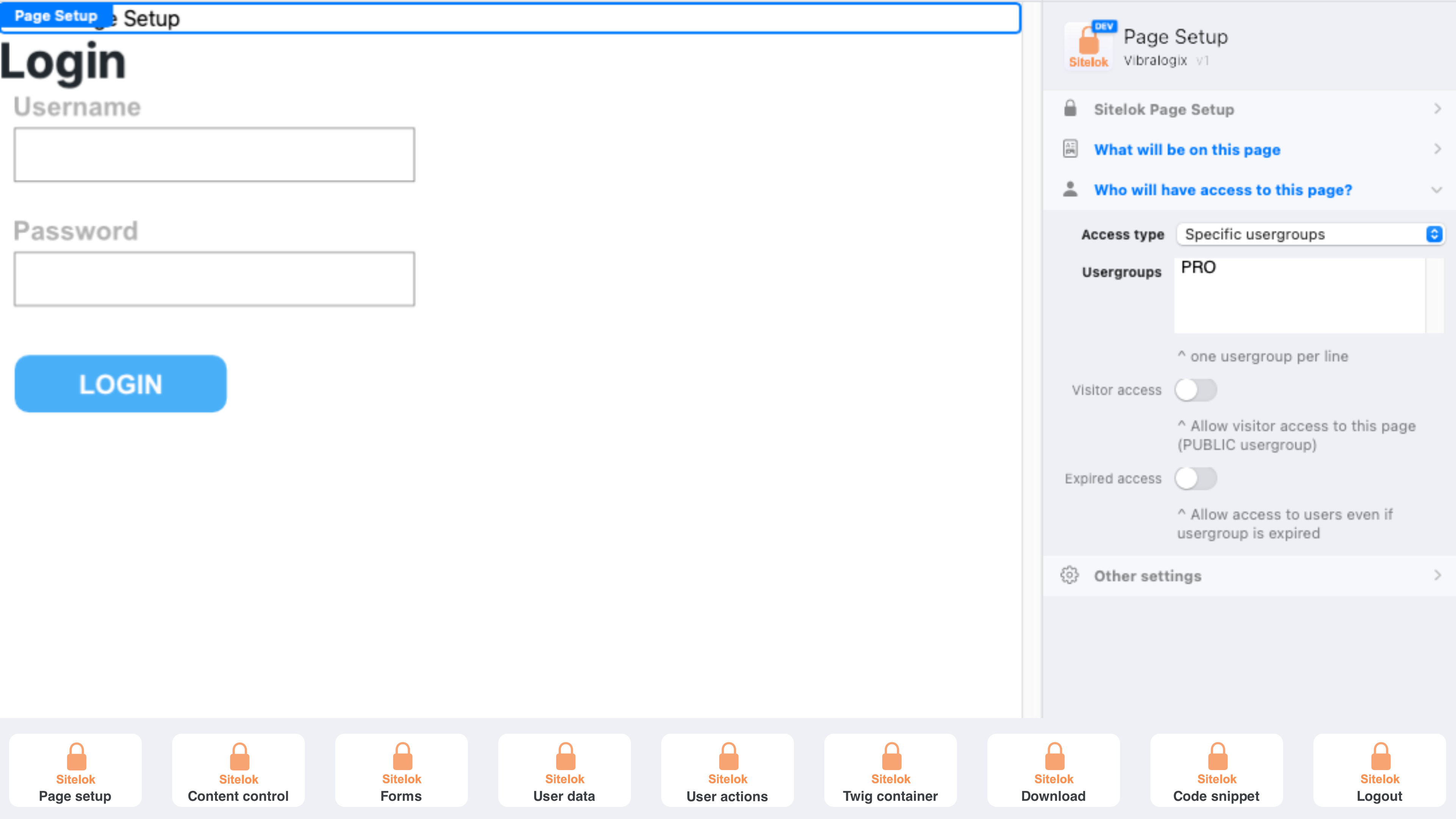 A screenshot of Sitelok. A component for RapidWeaver Elements